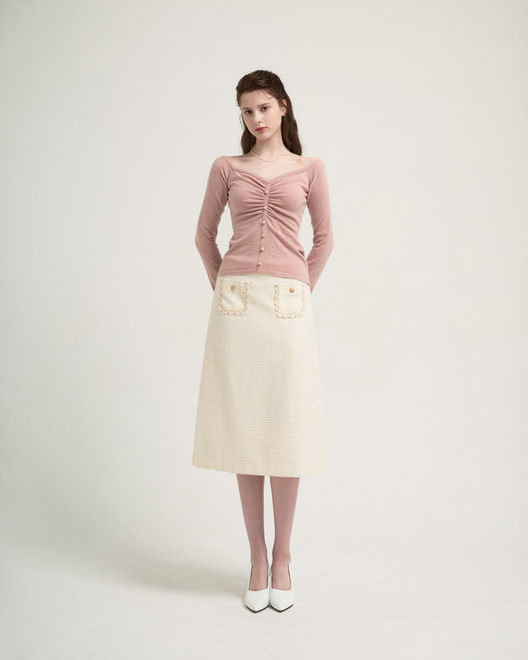 Zemma tweed midi skirt [Ivory]