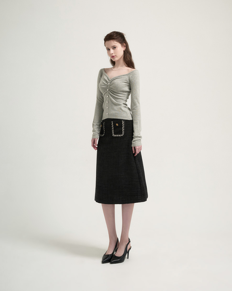 Zemma tweed midi skirt [Black]