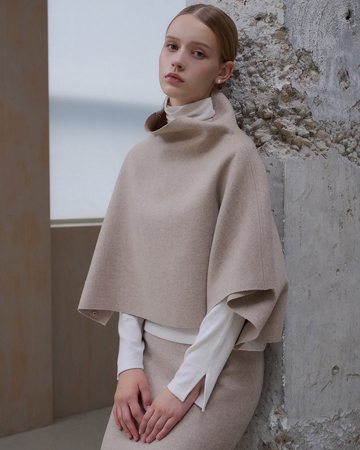 Mela wool cape [Melange beige]