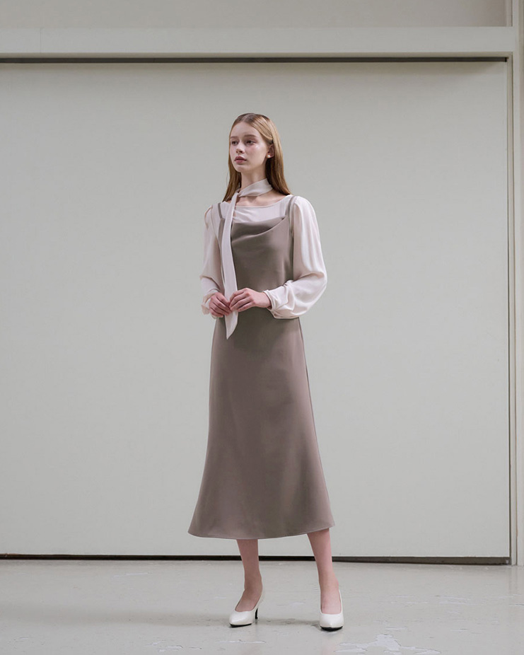 Chloe drape dress [Rosy brown]