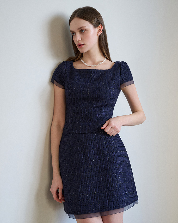 Muse glitter tweed mini skirt [Navy] Korea