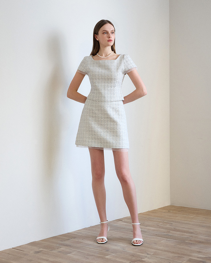 Muse glitter tweed mini skirt [Light blue] Korea